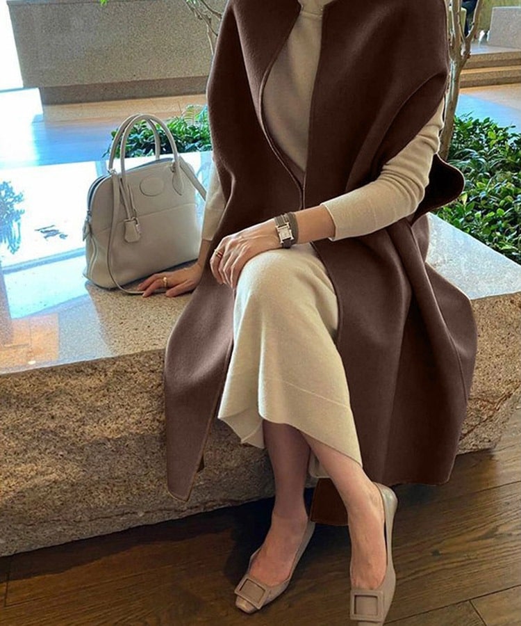 オーバーサイズ ミモレ丈 ノーカラー ポンチョ コート