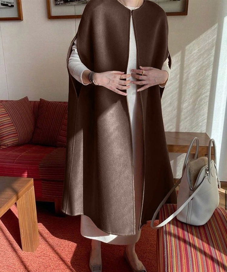 オーバーサイズ ミモレ丈 ノーカラー ポンチョ コート