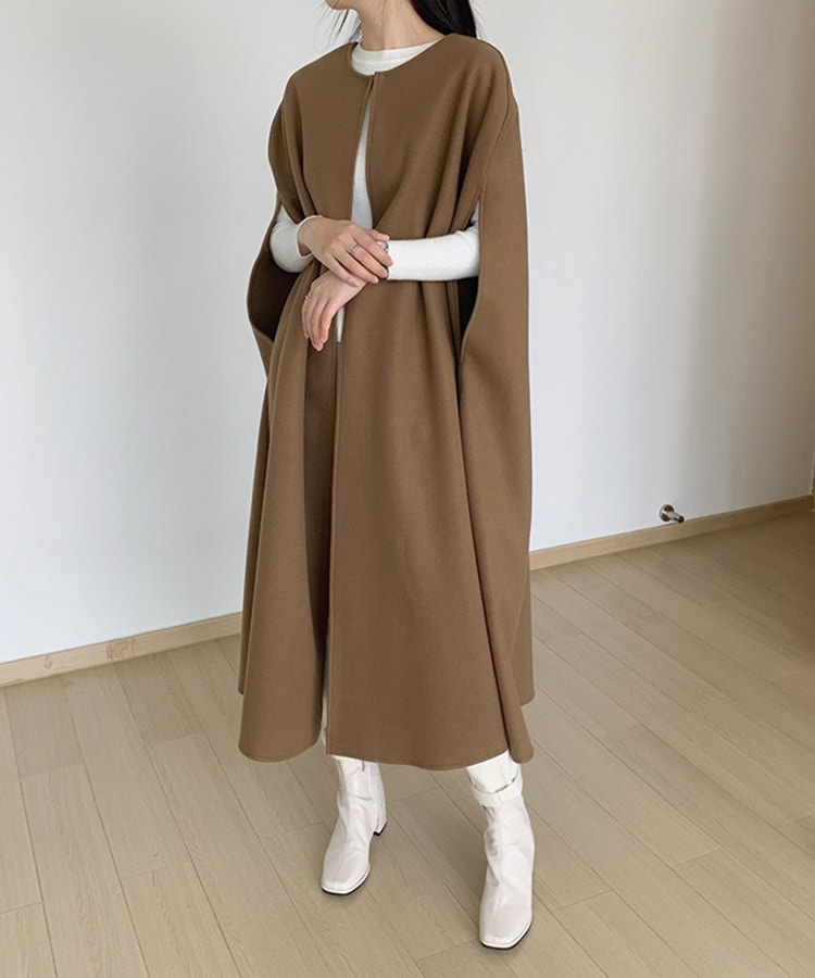 オーバーサイズ ミモレ丈 ノーカラー ポンチョ コート