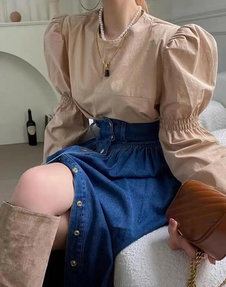 フロントボタン ロング丈 Aライン デニムスカート