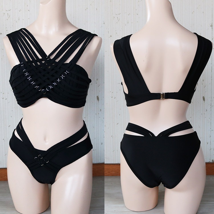韓国水着 胸元クロスでセクシーなネット編み ビキニ