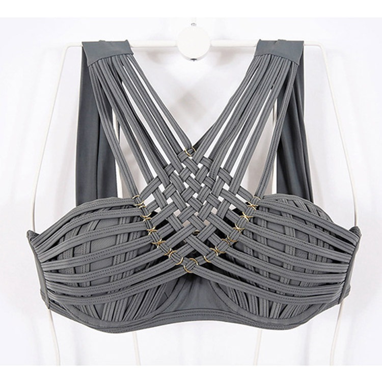 韓国水着 胸元クロスでセクシーなネット編み ビキニ