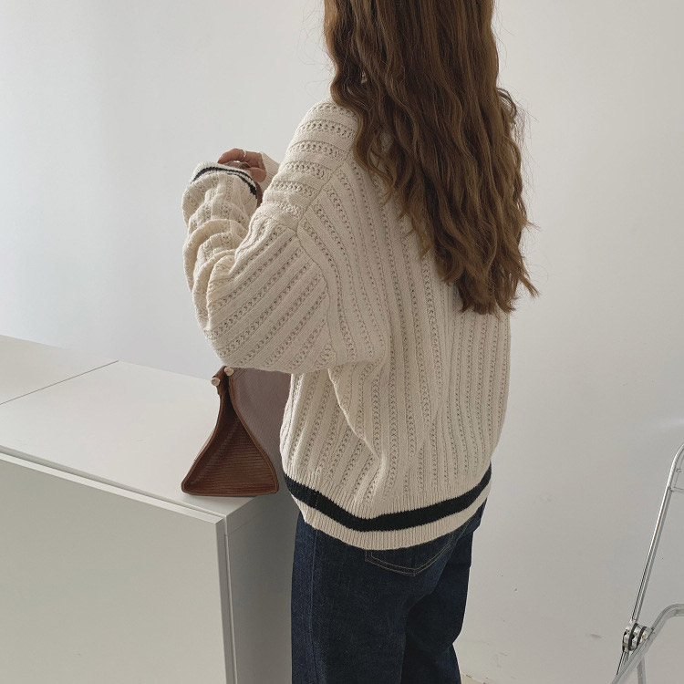 Vネック バイカラー ニットカーディガン