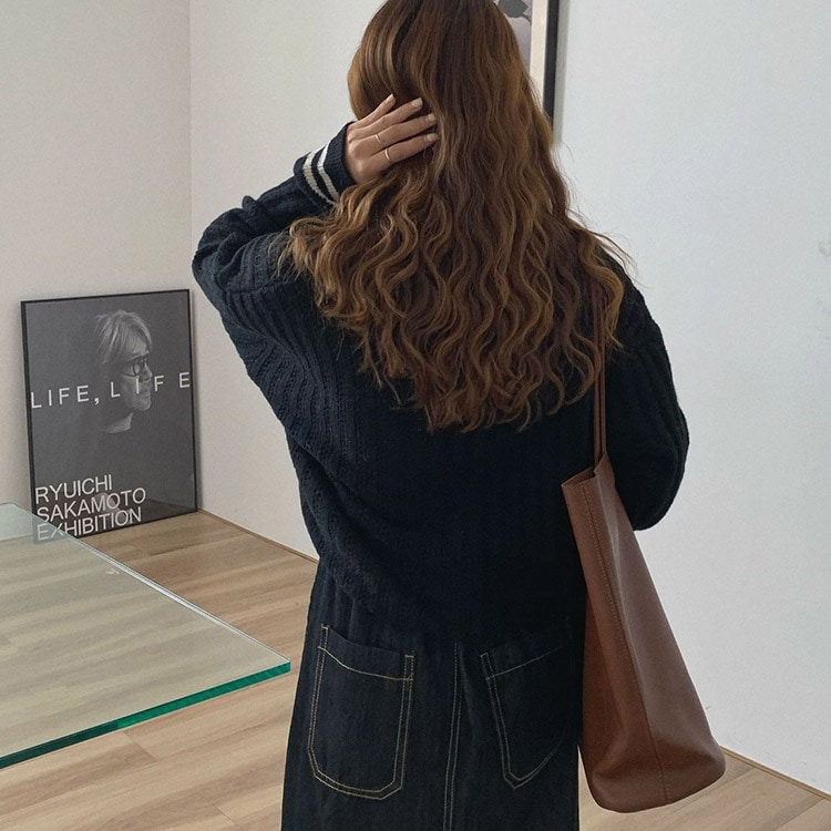 Vネック バイカラー ニットカーディガン