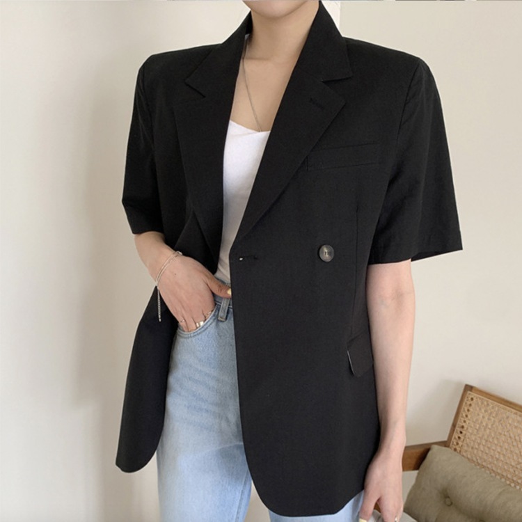 ダブルボタン 半袖 テーラードジャケット レディース