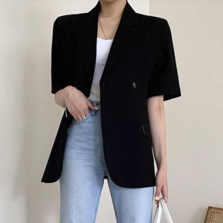 ダブルボタン 半袖 テーラードジャケット レディース
