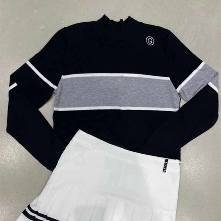 韓国ゴルフウェア バイカラーライン ハイネック