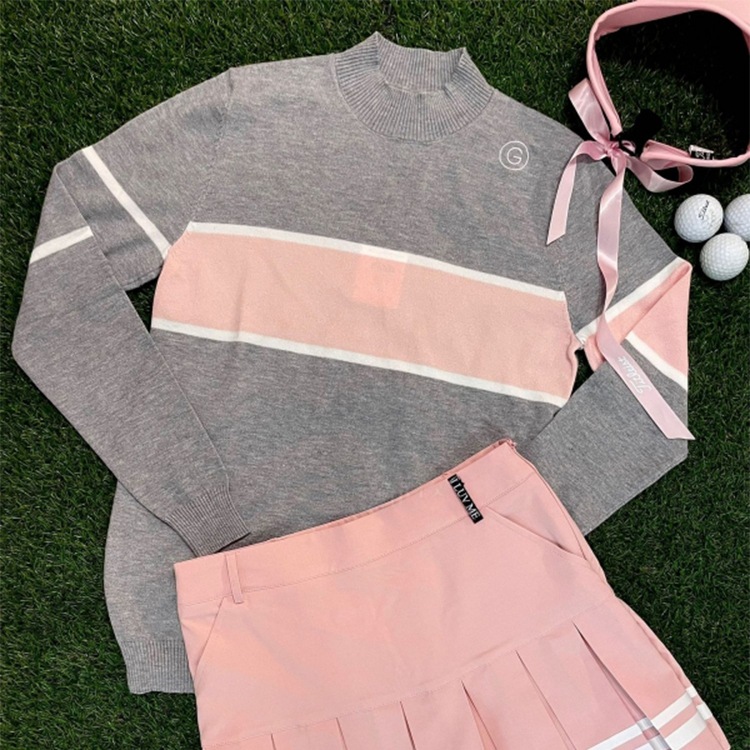 韓国ゴルフウェア バイカラーライン ハイネック