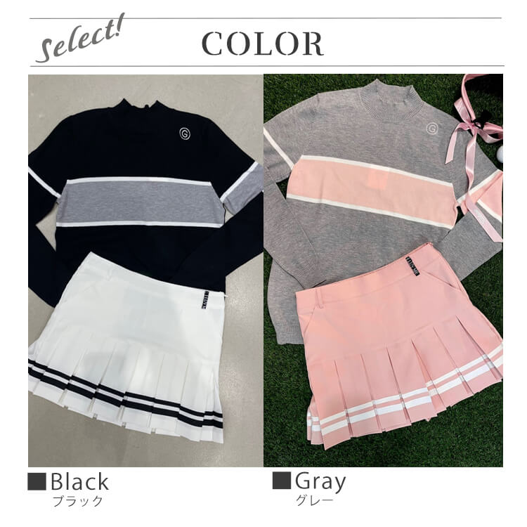 韓国ゴルフウェア バイカラーライン ハイネック