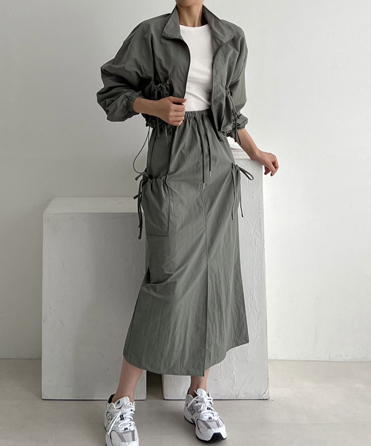 リボン ジャケット カーゴスカート カジュアル セットアップ