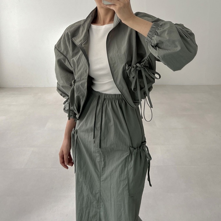 リボン ジャケット カーゴスカート カジュアル セットアップ