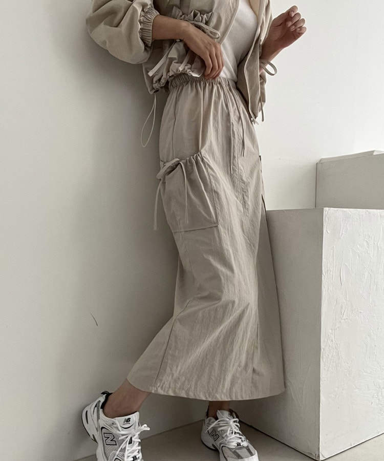 リボン ジャケット カーゴスカート カジュアル セットアップ