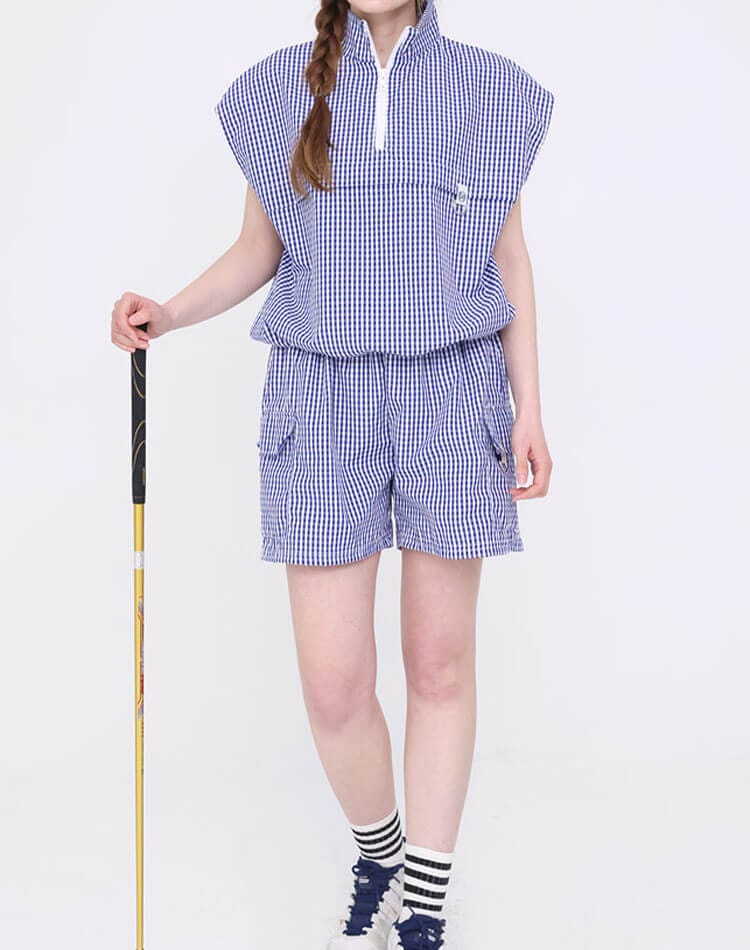 セットアップOK ギンガムチェック ゴルフ ショートパンツ