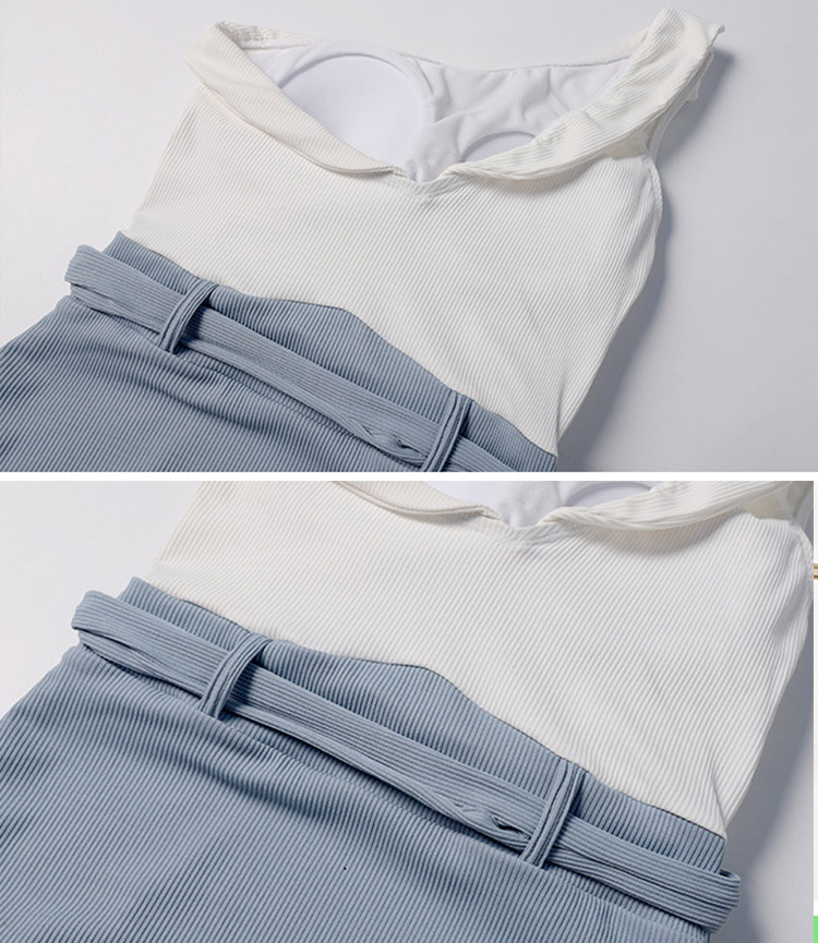 韓国 ウエストリボン バイカラー ワンピース 水着