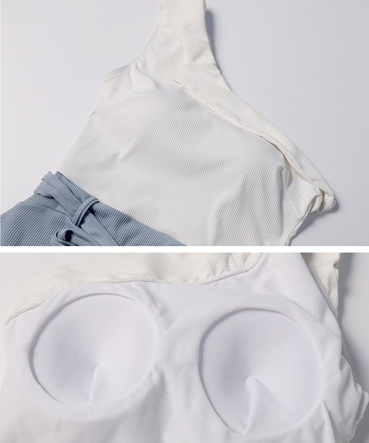 韓国 ウエストリボン バイカラー ワンピース 水着