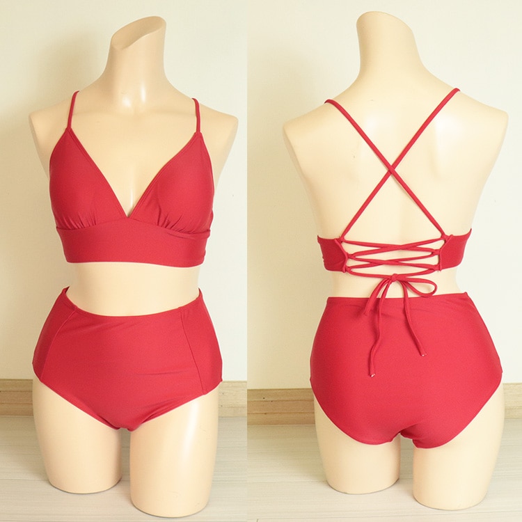 レースアップ バッククロス ハイウエスト ビキニ 水着