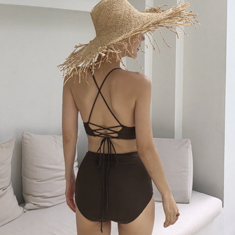 レースアップ バッククロス ハイウエスト ビキニ 水着