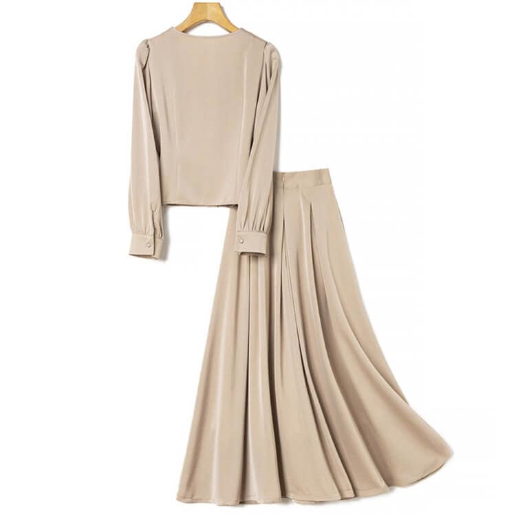 エレガントセットアップ 長袖ブラウス ミモレ丈