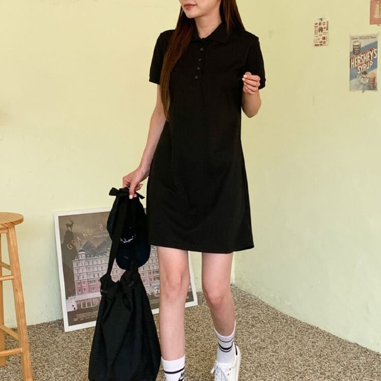 韓国 クールエア機能性 半袖 ポロシャツ ワンピース