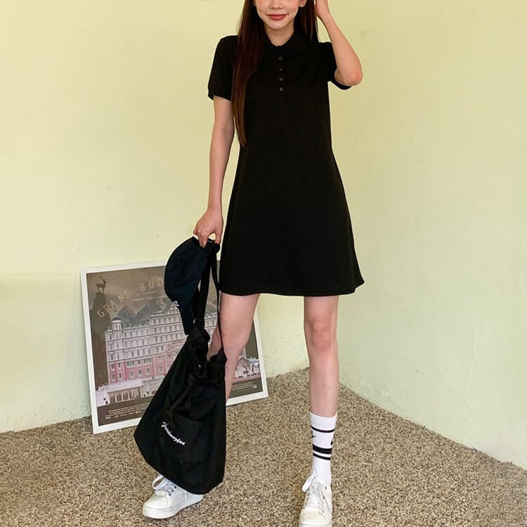 韓国 クールエア機能性 半袖 ポロシャツ ワンピース