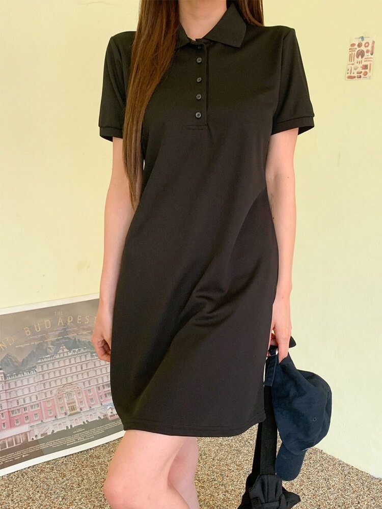 韓国 クールエア機能性 半袖 ポロシャツ ワンピース