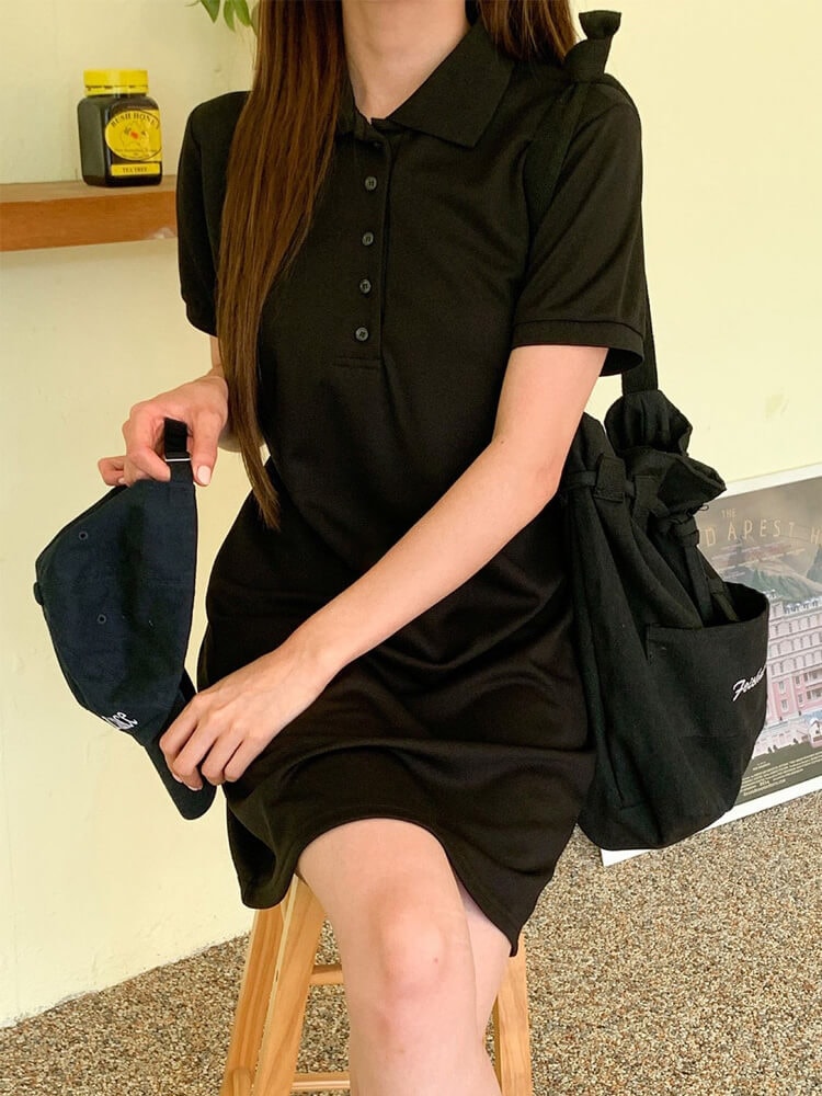韓国 クールエア機能性 半袖 ポロシャツ ワンピース