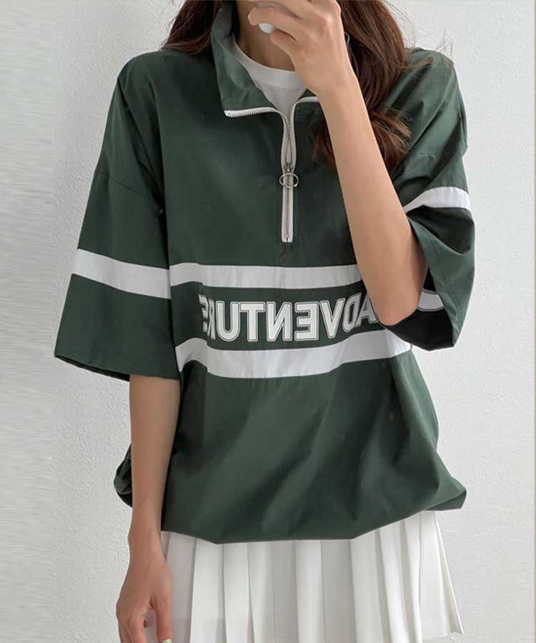 ハーフジップ 薄手 半袖 防風 トップス