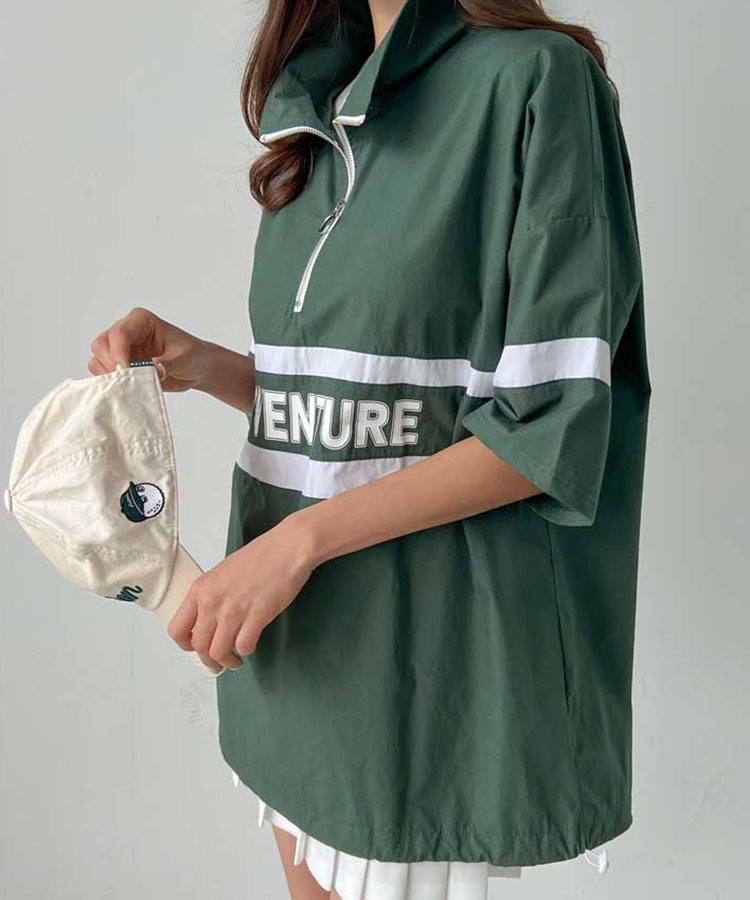 ハーフジップ 薄手 半袖 防風 トップス