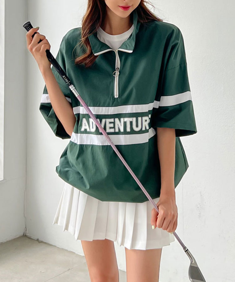 ハーフジップ 薄手 半袖 防風 トップス