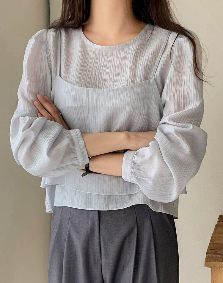 ショート丈 シアーブラウス ビスチェ 2点セット