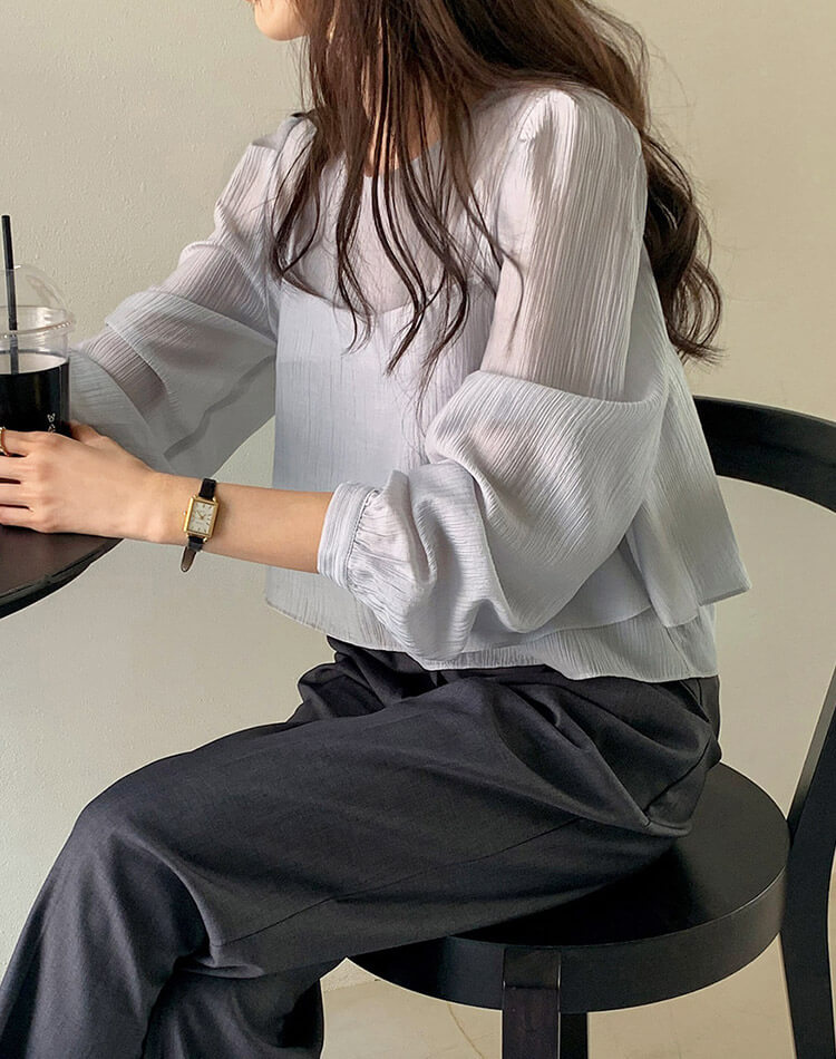 ショート丈 シアーブラウス ビスチェ 2点セット