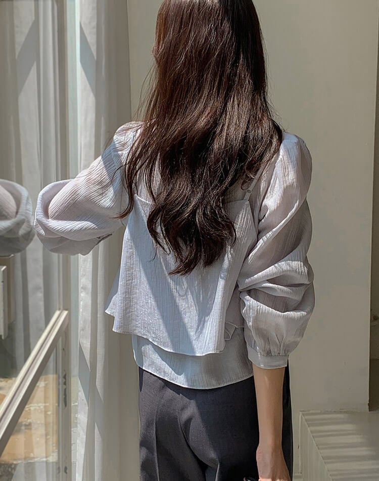 ショート丈 シアーブラウス ビスチェ 2点セット