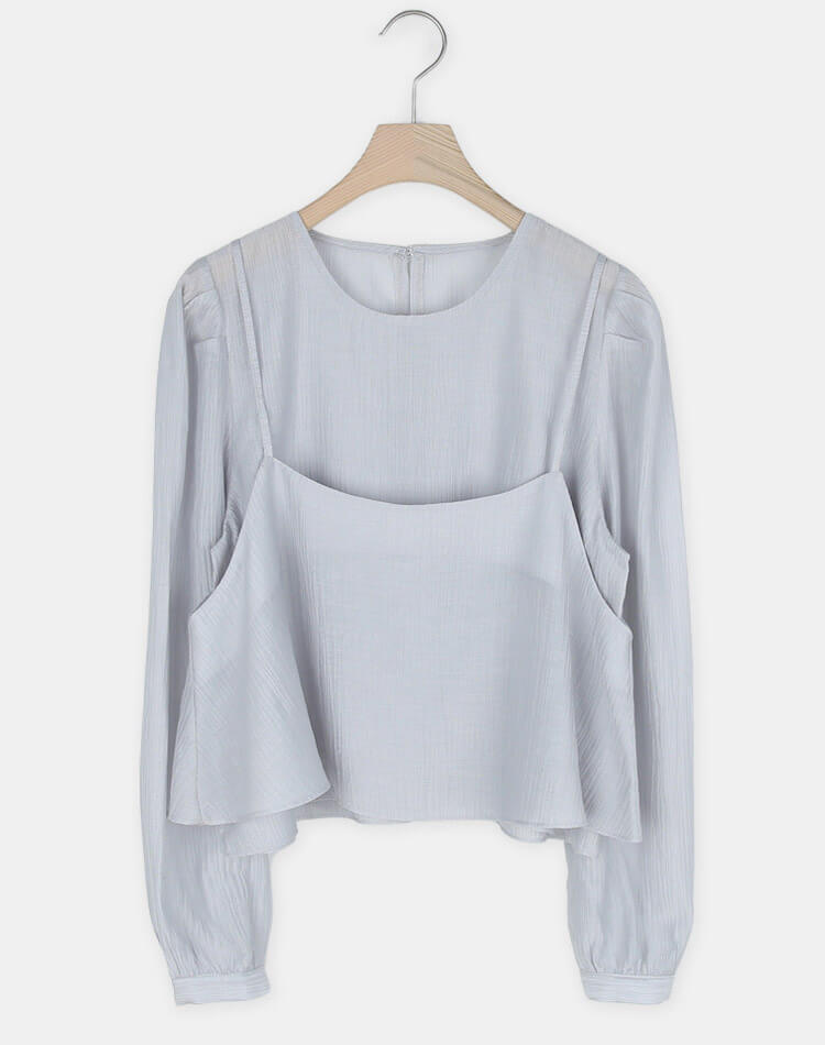 ショート丈 シアーブラウス ビスチェ 2点セット