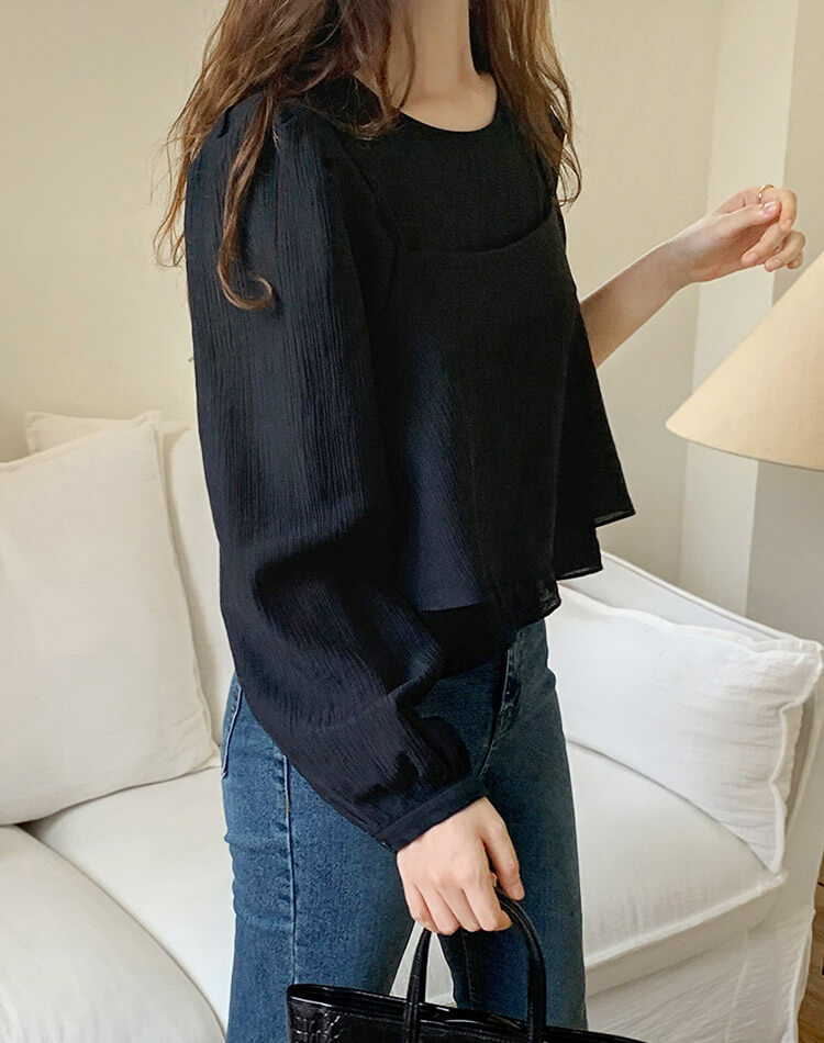 ショート丈 シアーブラウス ビスチェ 2点セット