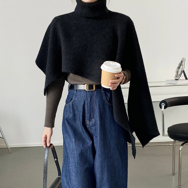 タートルネック ケープ ニット ベスト