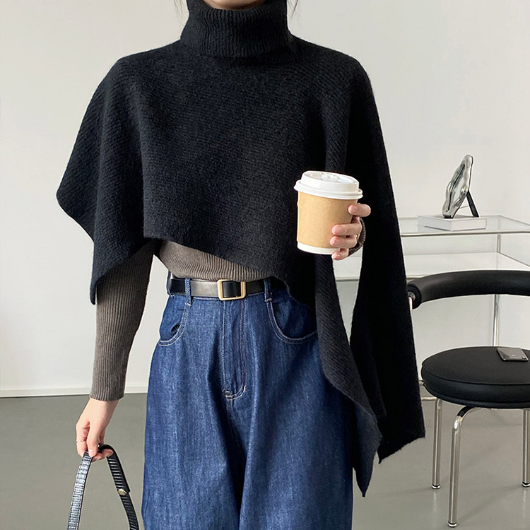 タートルネック ケープ ニット ベスト