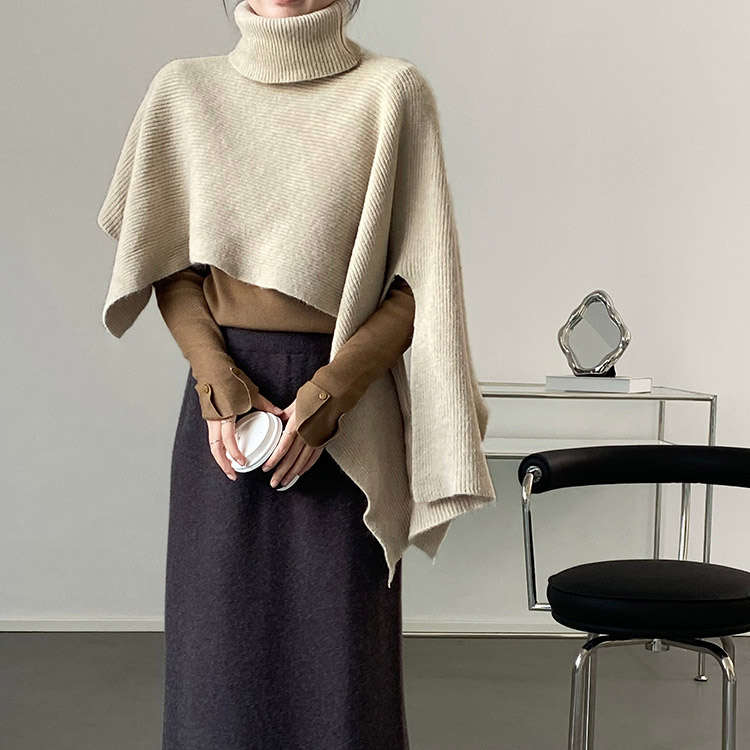 タートルネック ケープ ニット ベスト