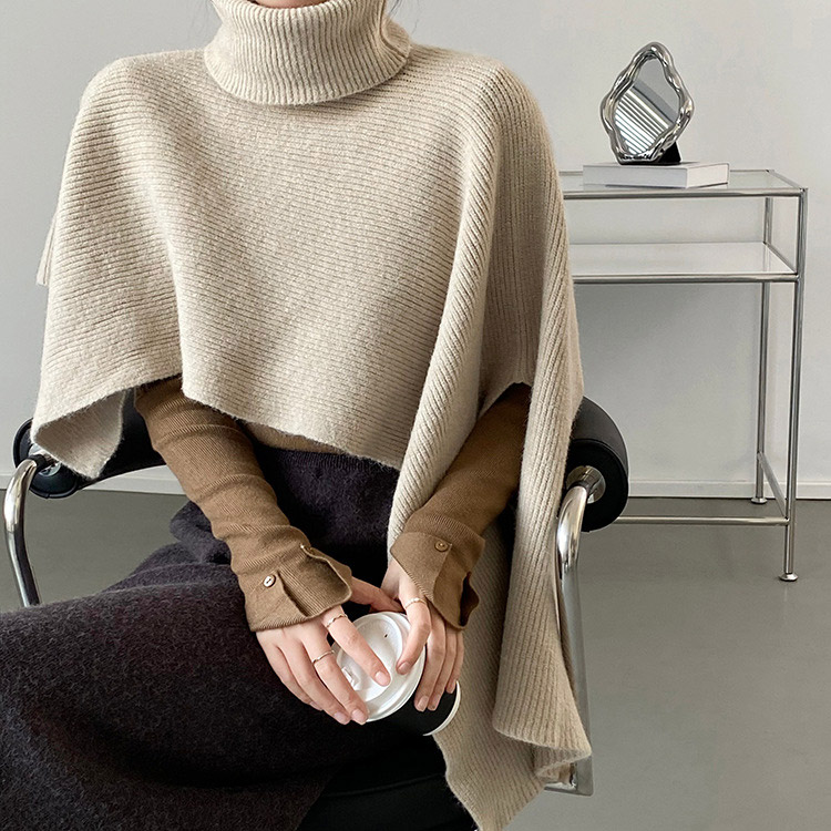 タートルネック ケープ ニット ベスト