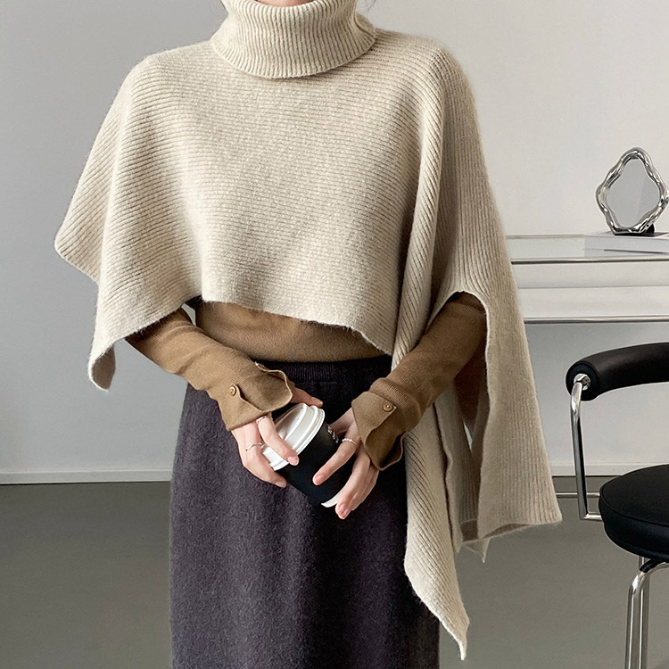 タートルネック ケープ ニット ベスト