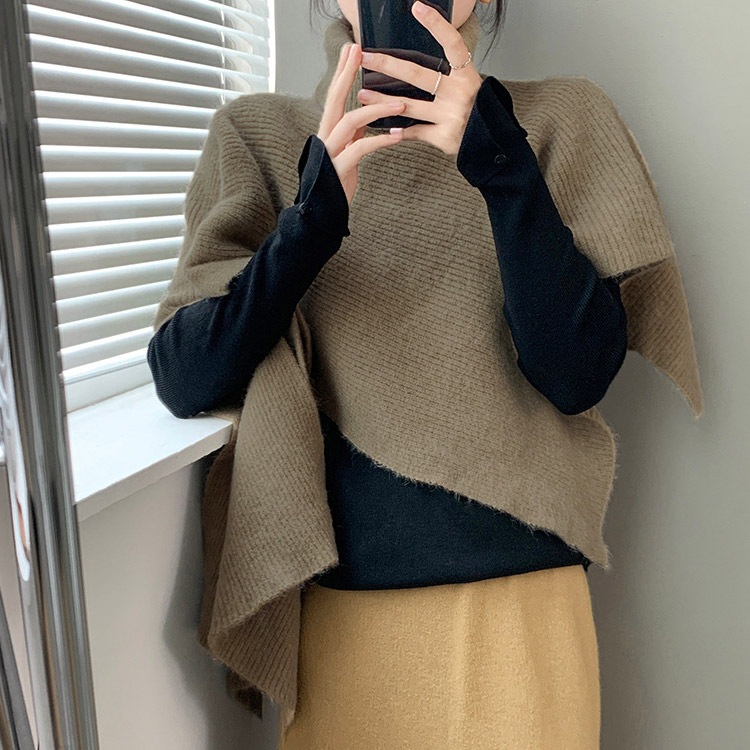 タートルネック ケープ ニット ベスト