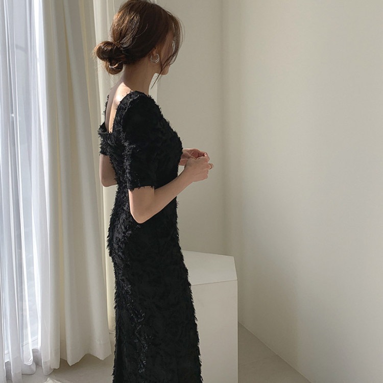 スクエアネック ジャガード ドレス