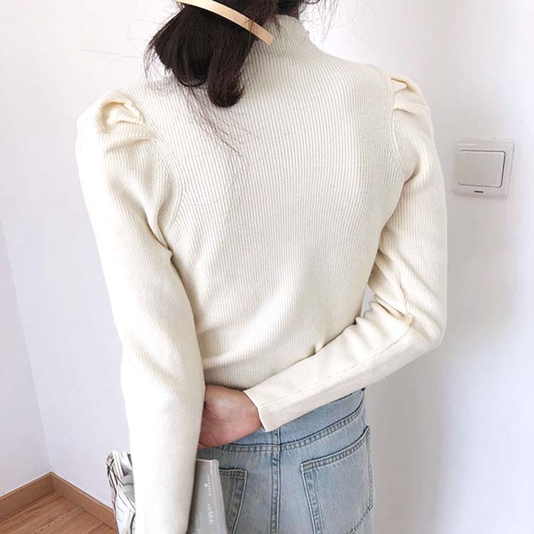 パフスリーブ ハイネック ニットトップス