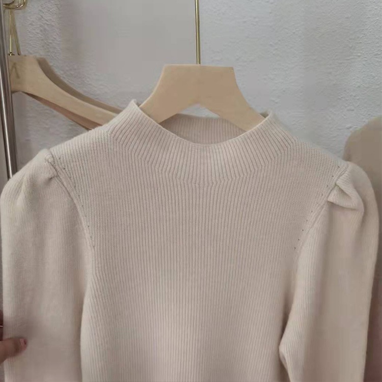 パフスリーブ ハイネック ニットトップス