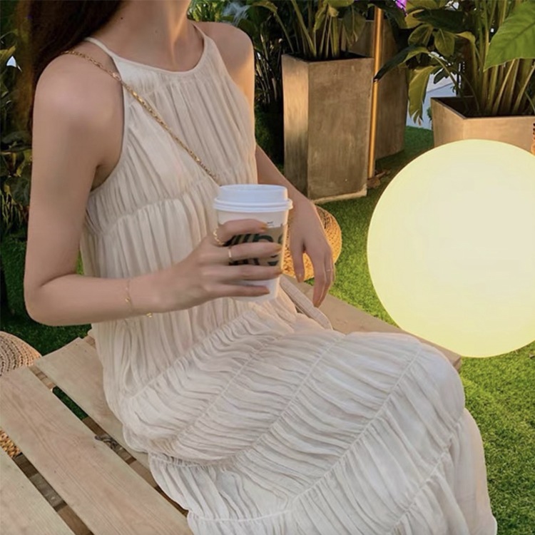 ノースリーブ ふんわり ティアード ロングワンピース