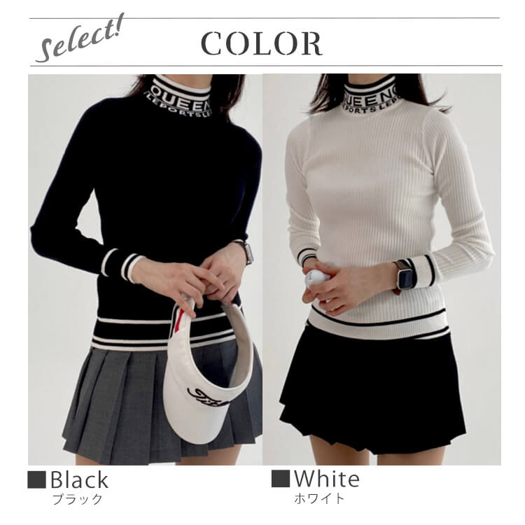 韓国ゴルフウェア ハイネック ゴルジニット ロゴ セーター