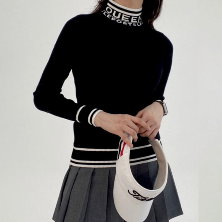 韓国ゴルフウェア ハイネック ゴルジニット ロゴ セーター