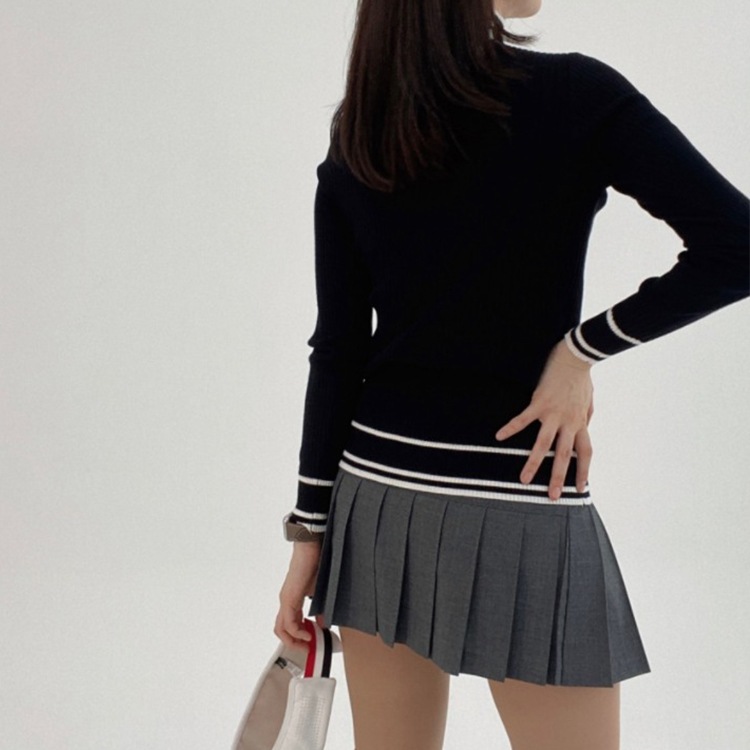 韓国ゴルフウェア ハイネック ゴルジニット ロゴ セーター