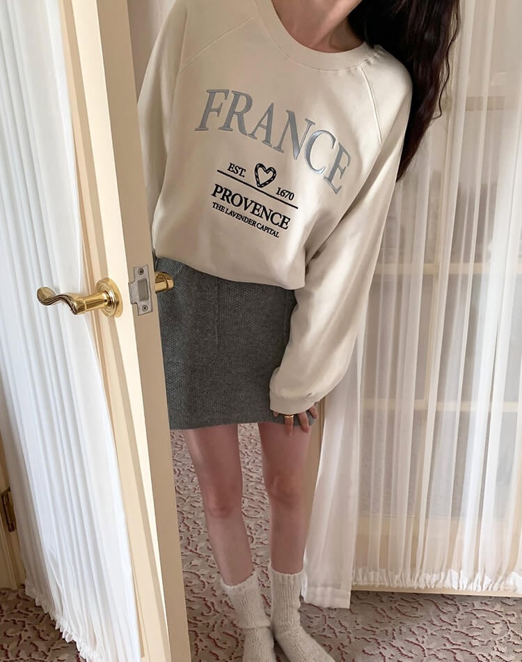 ハート ロゴ 刺繍 ラグランスリーブ スウェット トップス