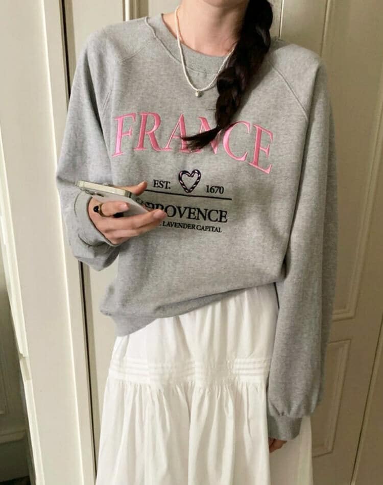 ハート ロゴ 刺繍 ラグランスリーブ スウェット トップス