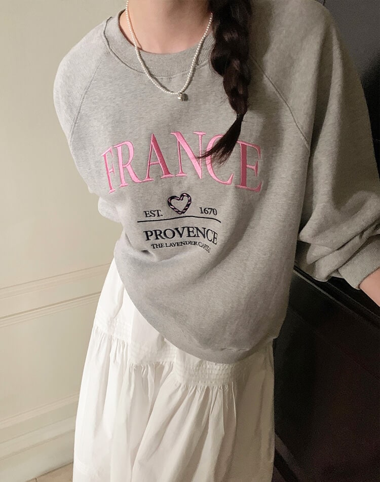 ハート ロゴ 刺繍 ラグランスリーブ スウェット トップス